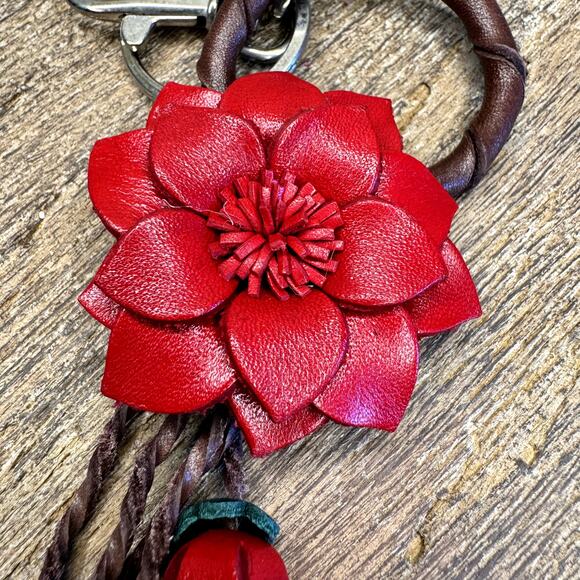 Leather Flower Purse Charm Genuine Leather Bag Charm NEW FAST SHIP - Picture 4 of 7